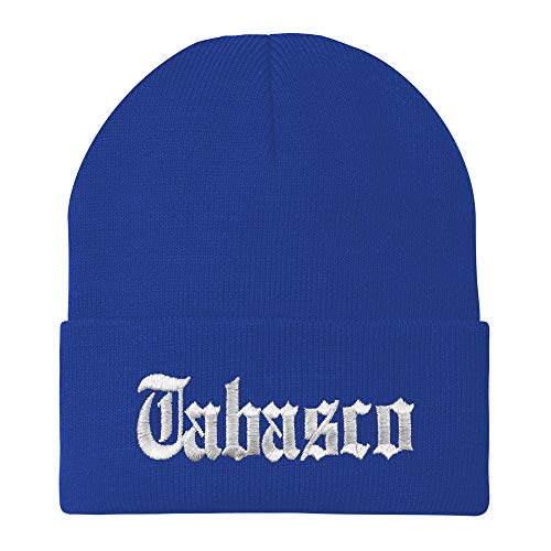 Trendy Apparel Shop Old English Tabasco White Embroidered Acrylic Knit Beanie Cap