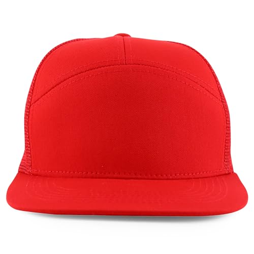 Trendy Apparel Shop Plain 7 Panel Structured Flat Bill Mesh Back Trucker Cap