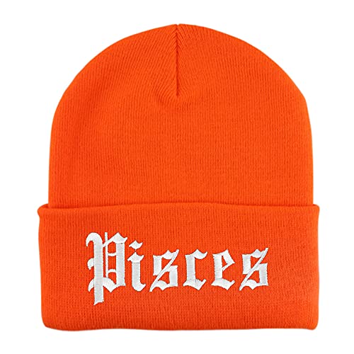 Trendy Apparel Shop Pisces Old English Embroidered Long Cuff Beanie