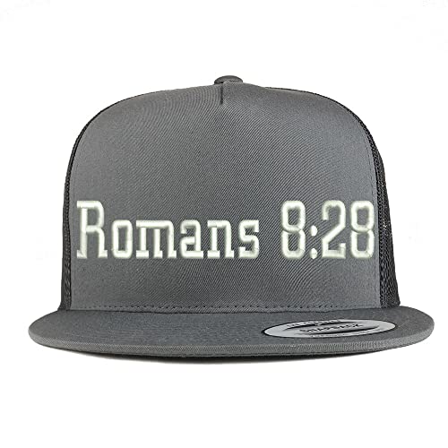 Trendy Apparel Shop Romans 8:28 5 Panel Flatbill Trucker Cap