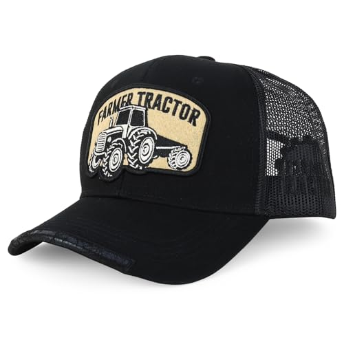 Trendy Apparel Shop Farmer Tractor Embroidered Mesh Back Baseball Cap