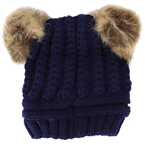 Trendy Apparel Shop Kid's Youth Size Girls Cable Knit Fur Pom Ears Beanie Hat