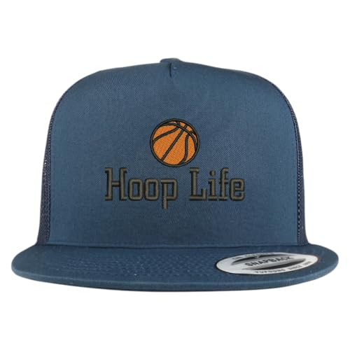 Trendy Apparel Shop Basketball Hoop Life Embroidered 5 Panel Flatbill Trucker Mesh Cap