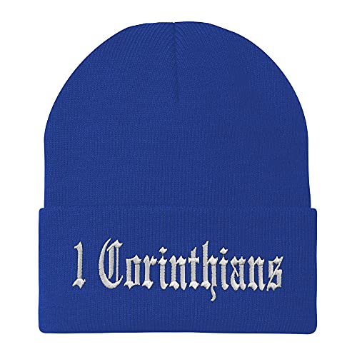 Trendy Apparel Shop 1 Corinthians Old English Embroidered Long Cuff Beanie