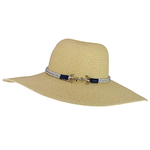 Trendy Apparel Shop Anchor Decorated Band Paper Braid Wide Brim Sun Hat