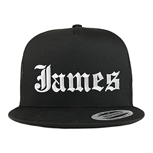 Trendy Apparel Shop James Old English 5 Panel Flatbill Trucker Cap