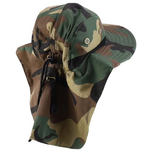 Trendy Apparel Shop Camouflage Pattern Sun Protection Wide Brim Cap with Neck Flap