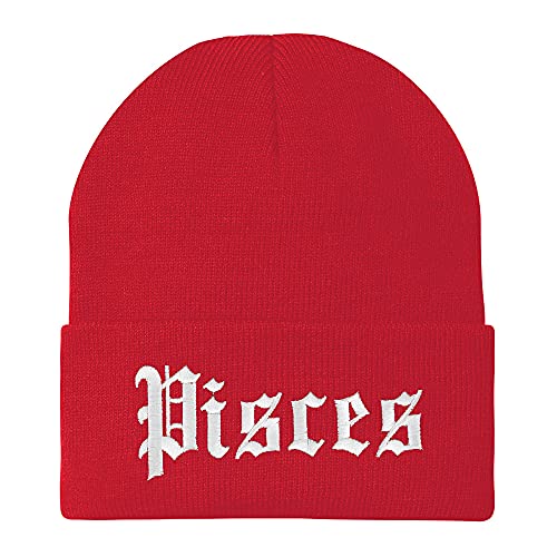 Trendy Apparel Shop Pisces Old English Embroidered Long Cuff Beanie