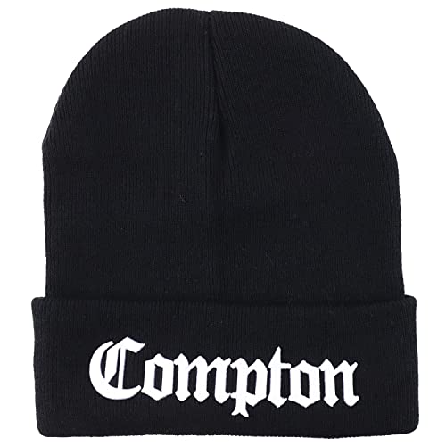 Old English Font City Name Beanie - Embroidered Cuff Long Beanie For Compton & Other Cities, One Size Fits Most