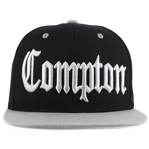 Trendy Apparel Shop 3D Compton Old English Font Embroidered Flat Bill Snapback Cap