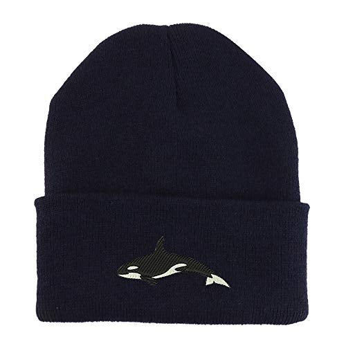 Trendy Apparel Shop Orca Killer Whale Embroidered Made in USA Cuff Folded Acylic Knit Winter Beanie Hat