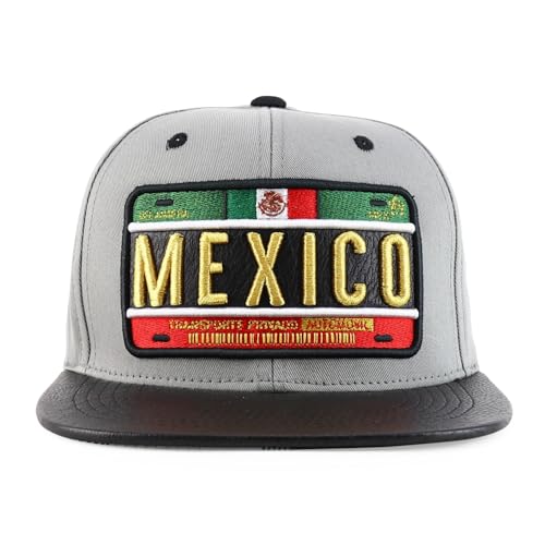 Trendy Apparel Shop 3D Gold Mexico Embroidered License Plate Theme Flatbill Snapback Cap
