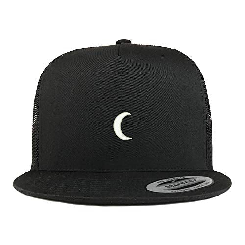 Trendy Apparel Shop Flexfit XXL Crescent Moon Embroidered 5 Panel Flatbill Trucker Mesh Cap