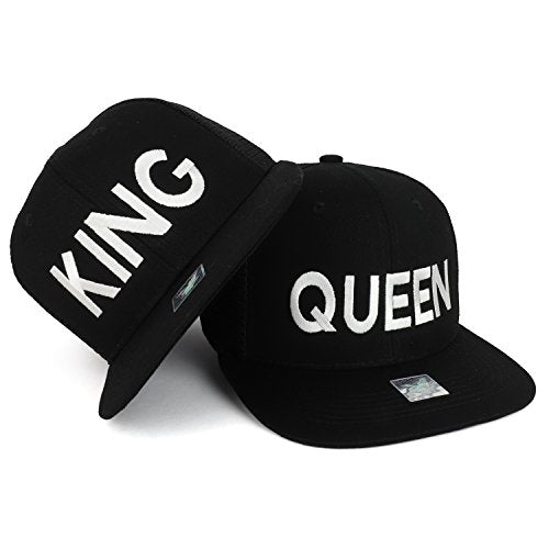 Trendy Apparel Shop King and Queen Embroidered Cotton Flat Bill Mesh Cap