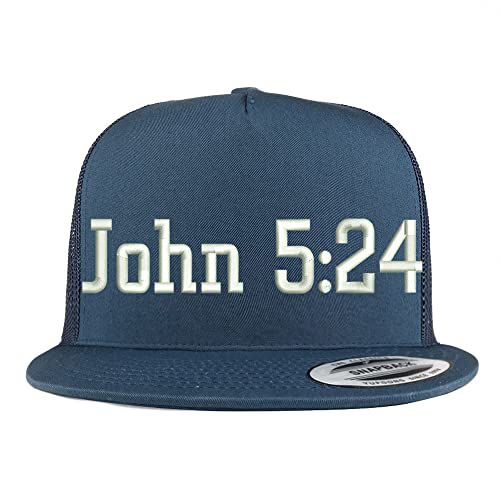 Trendy Apparel Shop John 5:24 5 Panel Flatbill Trucker Cap