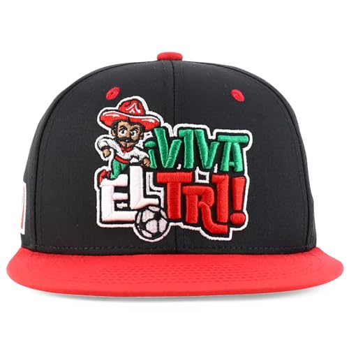 Trendy Apparel Shop Mexico El Tri Soccer Theme Embroidered Flatbill Snapback Cap