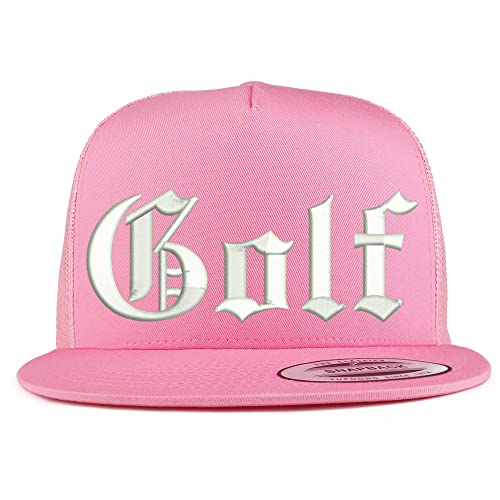 Trendy Apparel Shop Old English Golf 5 Panel Flatbill Trucker Cap