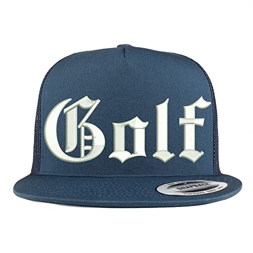 Trendy Apparel Shop Old English Golf 5 Panel Flatbill Trucker Cap