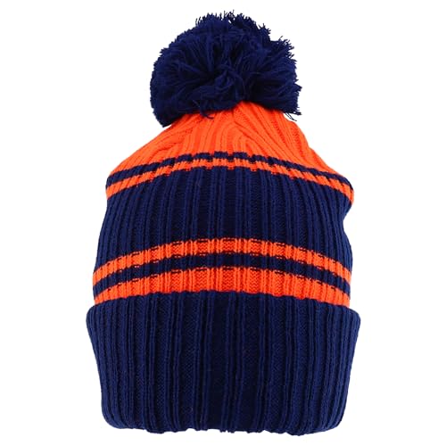 Trendy Apparel Shop Stripe Pattern Ribbed Knit Cuff Long Beanie with Pom Pom