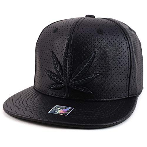 Trendy Apparel Shop Marijuana Leaf PU Leather Flatbill Snapback Baseball Cap