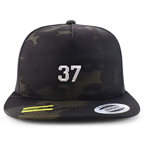 Trendy Apparel Shop Small Number 37 Embroidered 5 Panel Flatbill Trucker Cap