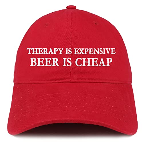 Trendy Apparel Shop Therapy is Expensive Beer is Cheap Embroidered Low Profile Soft Cotton Baseball Cap