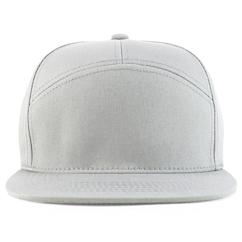 Trendy Apparel Shop 7 Panel Cotton Structured Flat Bill Camper Style Snapback Cap