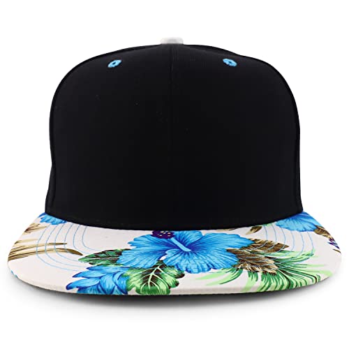 Trendy Apparel Shop Two Tone Tropical Flower Hibiscus Print Flat Bill Snapback