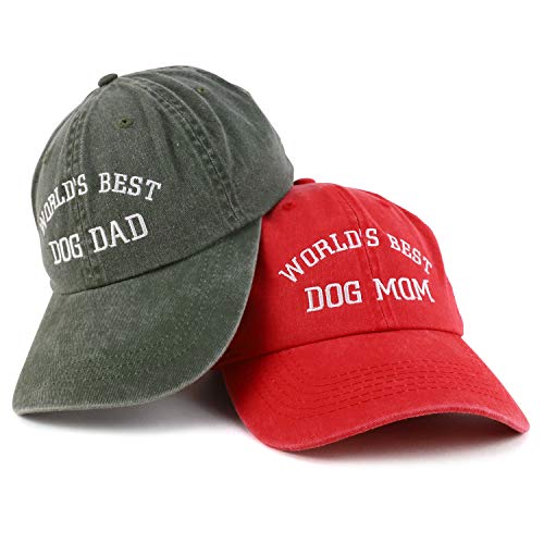Trendy Apparel Shop World's Best Dog Mom and Dad Ever Pigment Dyed 2 Pc Cap Set