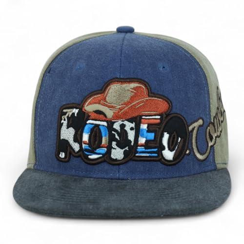 Trendy Apparel Shop Rodeo Design Embroidered Washed Cotton Flat Bill Snapback Cap