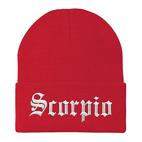Trendy Apparel Shop Scorpio Old English Embroidered Long Cuff Beanie