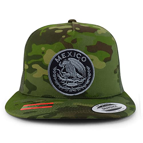 Trendy Apparel Shop Circular Mexico Patch 5 Panel Flatbill Trucker Cap