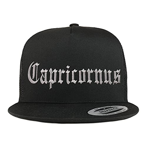 Trendy Apparel Shop Capricornus Old English 5 Panel Flatbill Trucker Cap