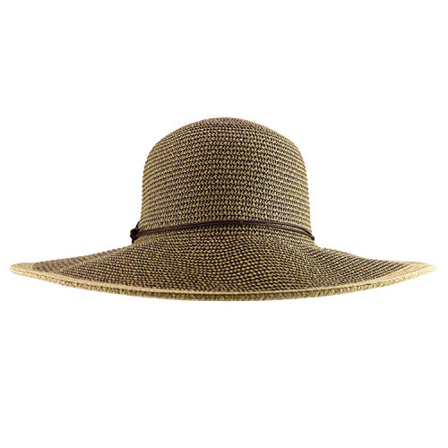 Trendy Apparel Shop Women's UPF 50+ Paper Braid Tweed Flat Brim Sun Hat