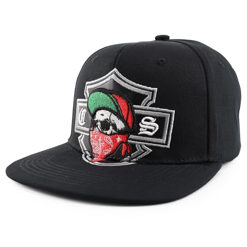 Trendy Apparel Shop Chicano Skull with Bandana Embroidered Flatbill Snapback Cap