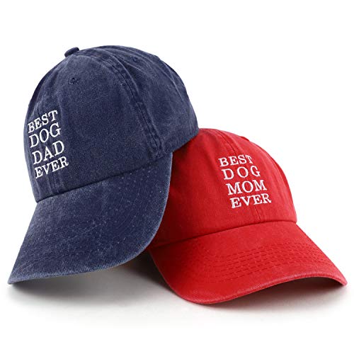 Trendy Apparel Shop Best Dog Mom and Dad Ever Pigment Dyed Couple 2 Pc Cap Set