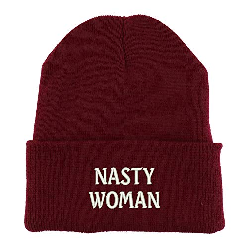 Trendy Apparel Shop Nasty Woman Embroidered Made in USA Cuff Folded Acylic Knit Winter Beanie Hat