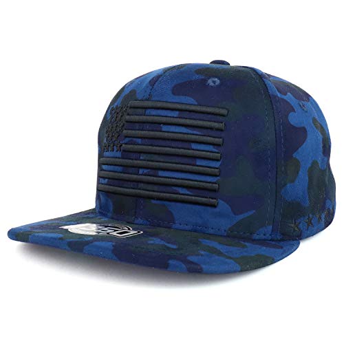 Trendy Apparel Shop USA Flag Embroidered Suede Camouflage Flatbill Snapback Cap