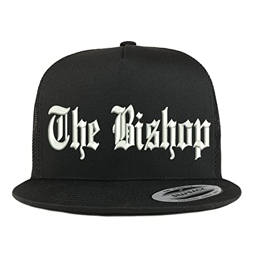 Trendy Apparel Shop The Bishop Old English Embroidered 5 Panel Flatbill Trucker Cap