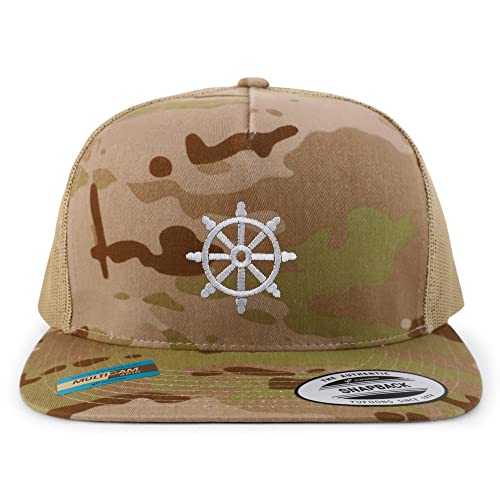Trendy Apparel Shop Buddist Embroidered 5 Panel Flatbill Trucker Cap