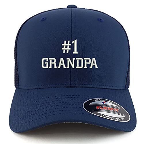 Trendy Apparel Shop Oversized XXL Number 1 Grandpa Embroiderd Structured Fitted Trucker Mesh Cap