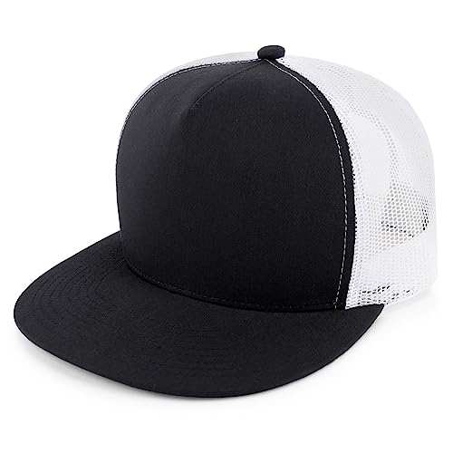 Trendy Apparel Shop Structured High Crown 5 Panel Round Flat Bill Trucker Cap