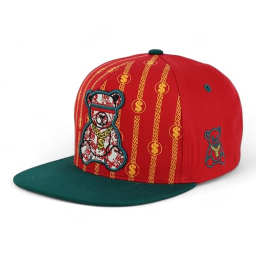 Trendy Apaprel Shop 5 Panel Bear Money Design Embroidered Flatbill Snapback Cap