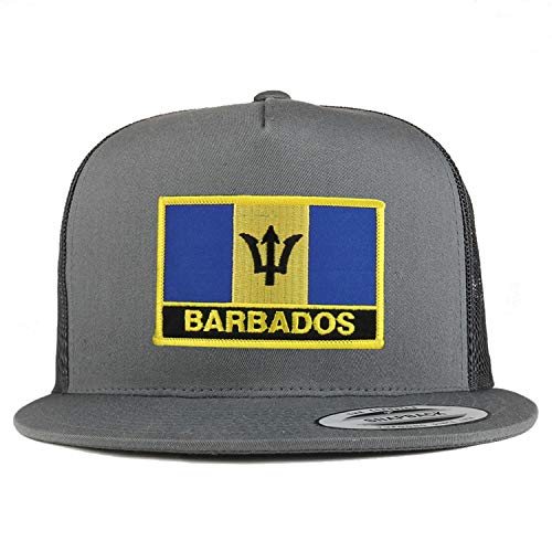 Trendy Apparel Shop Flexfit XXL Barbados Flag 5 Panel Flatbill Trucker Mesh Snapback Cap