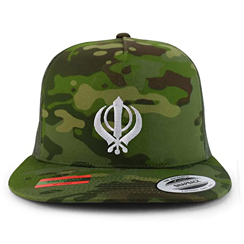 Trendy Apparel Shop Sikhism Embroidered 5 Panel Flatbill Trucker Cap