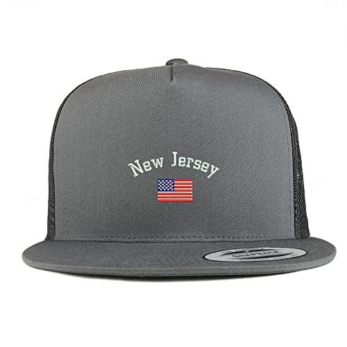 Trendy Apparel Shop New Jersey USA Flag 5 Panel Flatbill Trucker Cap