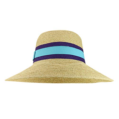Trendy Apparel Shop UPF 50+ Two Tone Ribbon Hat Band Wide Brim Sun Hat