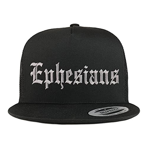 Trendy Apparel Shop Ephesians Old English 5 Panel Flatbill Trucker Cap