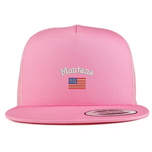 Trendy Apparel Shop Montana USA Flag 5 Panel Flatbill Trucker Cap