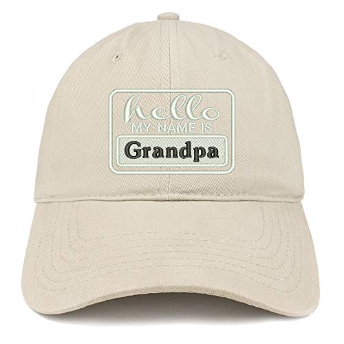 Trendy Apparel Shop Hello My Name is Grandpa Soft Crown 100% Brushed Cotton Cap
